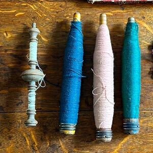 Vintage spinning Spools Set of 3 and other sewing spinning parts
